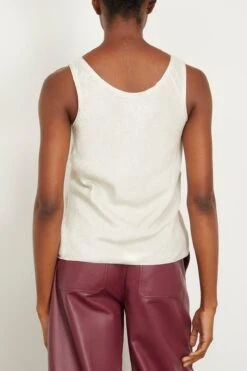 FORTE_FORTE Laminated Velvet Tank Top In Platino -ULLA JOHNSON Shop forte LaminatedVelvetTankTopinPlatino 3