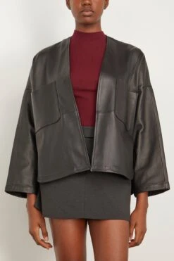 FORTE_FORTE Nappa Leather Kimono Jacket In Noir 8 FORTE_FORTE Nappa Leather Kimono Jacket In Noir -ULLA JOHNSON Shop forte NappaLeatherKimonoJacketinNoir 2