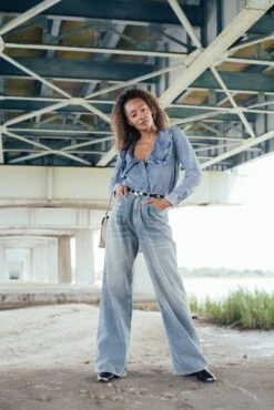 R13 Damon Pleated Wide Leg Jean In Lennon Blue -ULLA JOHNSON Shop ganni LightDenimButtonDowninWashedIndigo 461103bb b6f0 4845 936b a754597ca636