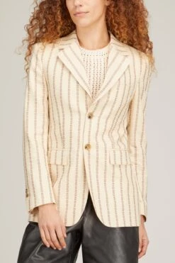 Golden Goose Single Breasted Cotton Jacket In Lambs Wool/Coffee Iron -ULLA JOHNSON Shop golden goose single breasted cotton jacket in lambs wool coffee iron 2