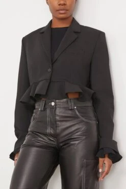 JW Anderson Cropped Ruffled Hem Jacket In Black -ULLA JOHNSON Shop jwanderson CroppedRuffledHemJacketinBlack 2