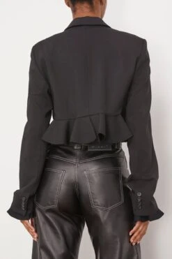 JW Anderson Cropped Ruffled Hem Jacket In Black -ULLA JOHNSON Shop jwanderson CroppedRuffledHemJacketinBlack 3