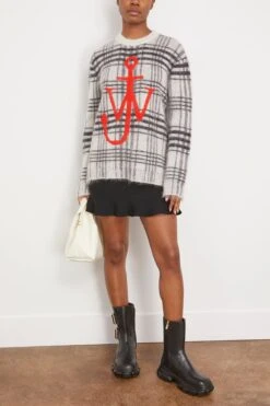 JW Anderson Tartan Check Crewneck Jumper In White/Black 7 JW Anderson Tartan Check Crewneck Jumper In White/Black -ULLA JOHNSON Shop jwanderson TartanCheckCrewneckJumperinWhiteBlack 1
