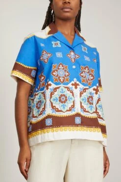 Cortile Shirt In Tiles Degrade Placed Blu -ULLA JOHNSON Shop ladoublej CortileShirtinTilesDegradePlacedBlu 2