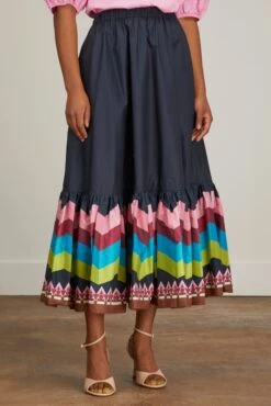 Sunset Skirt In Sunset Navy Placee -ULLA JOHNSON Shop ladoublej SunsetSkirtinSunsetNavyPlacee 2