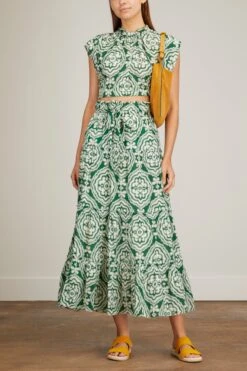 Front Page -ULLA JOHNSON Shop lemlem medallion maxi skirt in deep green 1