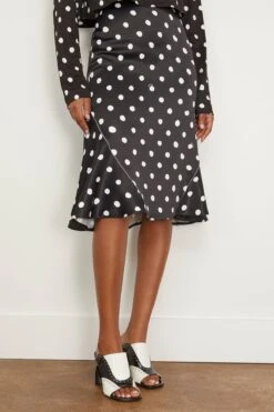 Marni Small Dot Stretch Satin Skirt In Black -ULLA JOHNSON Shop marni SmallDotStretchSatinSkirtinBlack 2