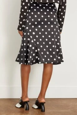 Marni Small Dot Stretch Satin Skirt In Black -ULLA JOHNSON Shop marni SmallDotStretchSatinSkirtinBlack 3