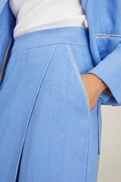 Linen Hand Embroidered Skirt In Blue Azur -ULLA JOHNSON Shop mii LinenHandEmbroideredSkirtinBlueAzur 4