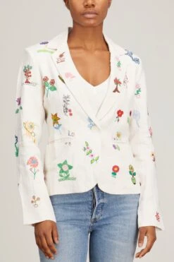 Hand Embroidered Linen Jacket In Off White 9 Hand Embroidered Linen Jacket In Off White -ULLA JOHNSON Shop mii hand embroidered linen jacket in off white 2