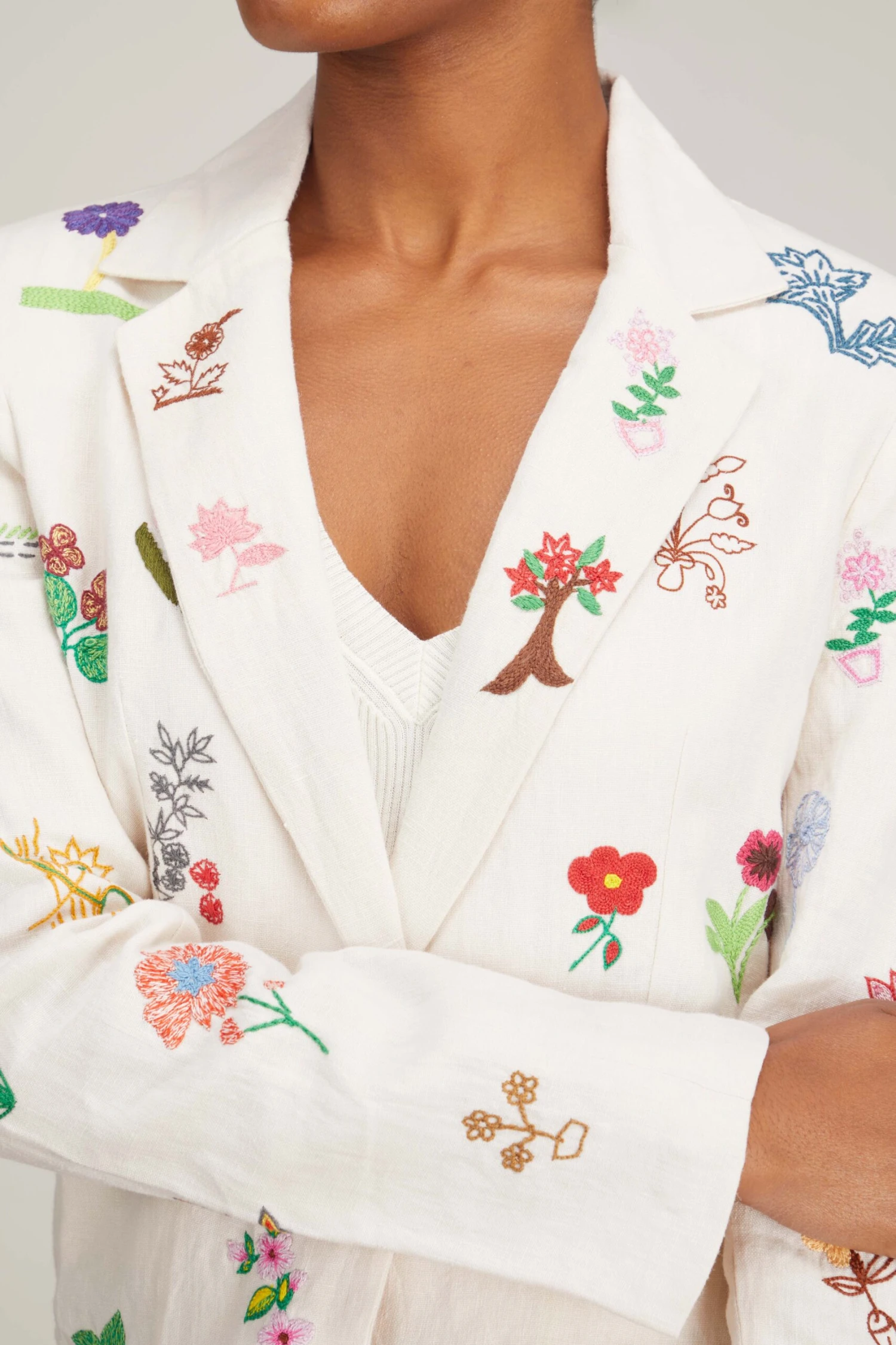 Hand Embroidered Linen Jacket In Off White 7 Hand Embroidered Linen Jacket In Off White - Image 5