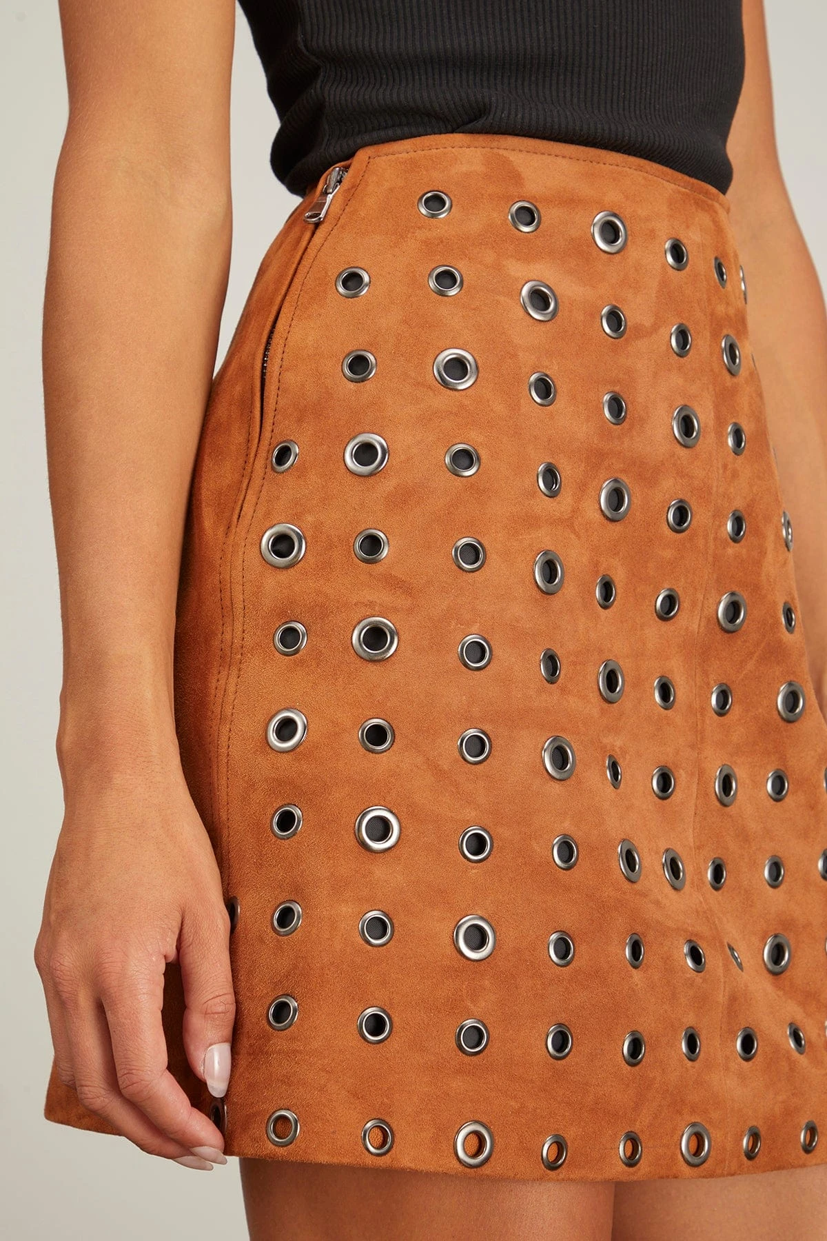 Delilah Eyelet Suede Mini Skirt In Tobacco 7 Delilah Eyelet Suede Mini Skirt In Tobacco - Image 5