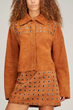 Nova Eyelet Suede Jacket In Tobacco -ULLA JOHNSON Shop minuit nova eyelet suede jacket in tobacco 2