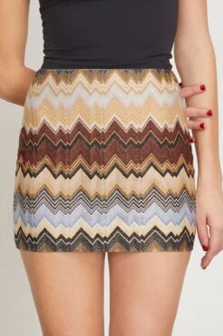 Missoni Mini Skirt In Multi Zigzag On Brown Base 8 Missoni Mini Skirt In Multi Zigzag On Brown Base -ULLA JOHNSON Shop missoni MiniSkirtinMultiZigzagonBrownBase 2