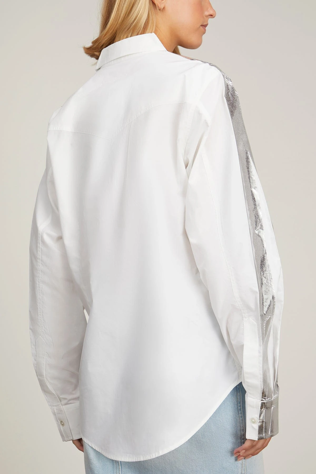 MM6 Maison Margiela Metallic Button Down Shirt In Silver 6 MM6 Maison Margiela Metallic Button Down Shirt In Silver - Image 4