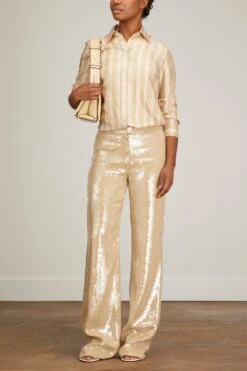 New Products -ULLA JOHNSON Shop nili lotan lou shirt in chain link khaki ivory 1