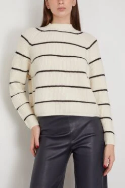 Relief Stripes Sweater In Cream -ULLA JOHNSON Shop odeeh ReliefStripesSweaterinCream 2