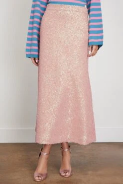 Terry Sequins Skirt In Rose -ULLA JOHNSON Shop odeeh TerrySequinsSkirtinRose 2