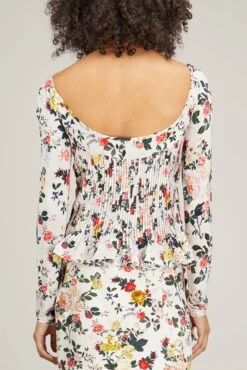 Paco Rabanne Long Sleeve Short Top In Ivory Rose Garden -ULLA JOHNSON Shop paco rabanne long sleeve short top in ivory rose garden 3