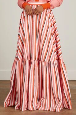 Long Skirt In Orange Pink Black Stripe -ULLA JOHNSON Shop planc long skirt in orange pink black stripe 2