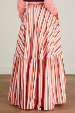 Long Skirt In Orange Pink Black Stripe -ULLA JOHNSON Shop planc long skirt in orange pink black stripe 3