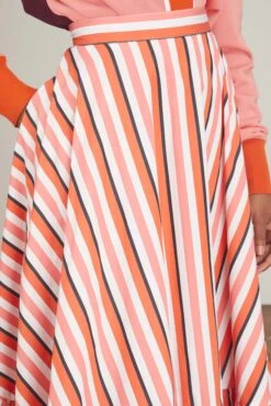 Long Skirt In Orange Pink Black Stripe -ULLA JOHNSON Shop planc long skirt in orange pink black stripe 4 1