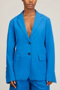Cotton Linen Blazer In Cerulean -ULLA JOHNSON Shop proenza schouler cotton linen blazer in cerulean 2