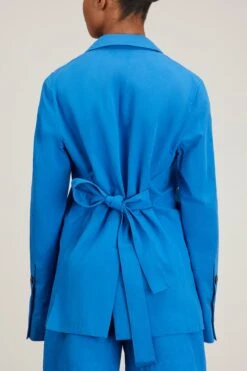 Cotton Linen Blazer In Cerulean -ULLA JOHNSON Shop proenza schouler cotton linen blazer in cerulean 3