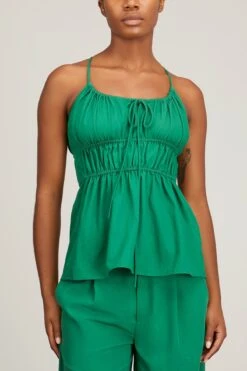 Drapey Suiting Ruched Top In Green -ULLA JOHNSON Shop proenza schouler drapey suiting ruched top in green 2