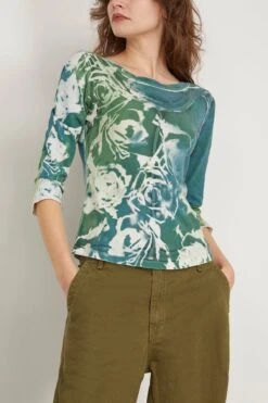 Bryony Top In Teal Army Rose -ULLA JOHNSON Shop raquelallegra BryonyTopinTealArmyRose 2