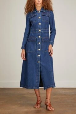 Denim Cargo Coat In Blue -ULLA JOHNSON Shop rosetta getty denim cargo coat in blue 2