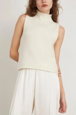 Marceline Sleeveless Cashmere Turtleneck In Gardenia -ULLA JOHNSON Shop sablyn MarcelineSleevelessCashmereTurtleneckinGardenia 2