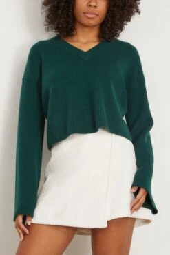 Solana V-Neck Sweater In Deep Forest -ULLA JOHNSON Shop sablyn SolanaV NeckSweaterinDeepForest 2