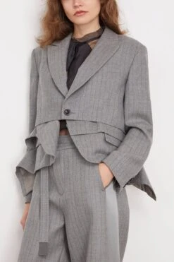 Sacai Chalk Stripe Jacket In Gray -ULLA JOHNSON Shop sacai ChalkStripeJacketinGray 2