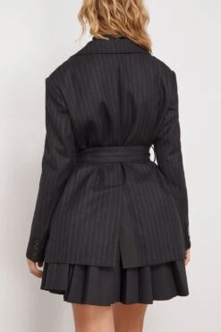 Sacai Chalk Stripe X Suiting Bonding Jacket In Black -ULLA JOHNSON Shop sacai ChalkStripexSuitingBondingJacketinBlack 3