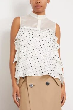 Sacai Polka Dot Flock Print Pullover In Off White -ULLA JOHNSON Shop sacai PolkaDotFlockPrintPulloverinOffWhite 2