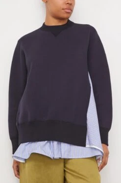 Sacai Sponge Sweat Pullover In Navy -ULLA JOHNSON Shop sacai SpongeSweatPulloverinNavy 2
