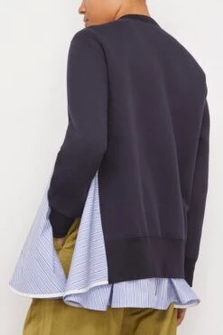 Sacai Sponge Sweat Pullover In Navy -ULLA JOHNSON Shop sacai SpongeSweatPulloverinNavy 3