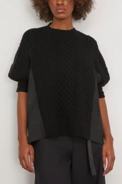 Sacai Wool Knit Pullover In Black 8 Sacai Wool Knit Pullover In Black -ULLA JOHNSON Shop sacai WoolKnitPulloverinBlack 2