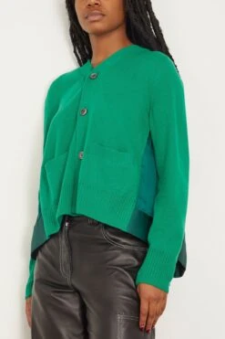 Sacai Wool Knit Cardigan In Green -ULLA JOHNSON Shop sacai wool knit cardigan in green 2