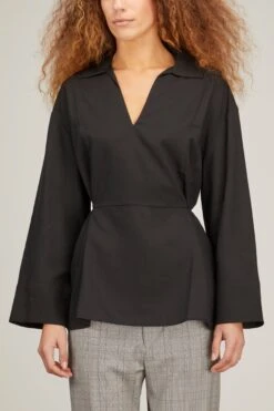 Samsoe Samsoe Emy Blouse In Caviar -ULLA JOHNSON Shop samsoe emy blouse in caviar 2