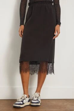 SEA Lorraine Lace Combo Slip Skirt In Black -ULLA JOHNSON Shop sea LorraineLaceComboSlipSkirtinBlack 2
