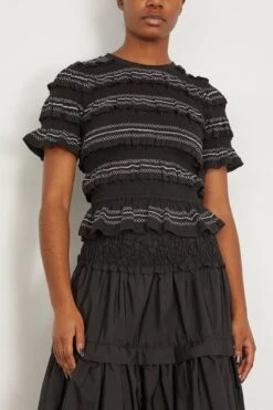 SEA Mable Cambric Short Sleeve Smocked Top In Black 8 SEA Mable Cambric Short Sleeve Smocked Top In Black -ULLA JOHNSON Shop sea MableCambricShortSleeveSmockedTopinBlack 2