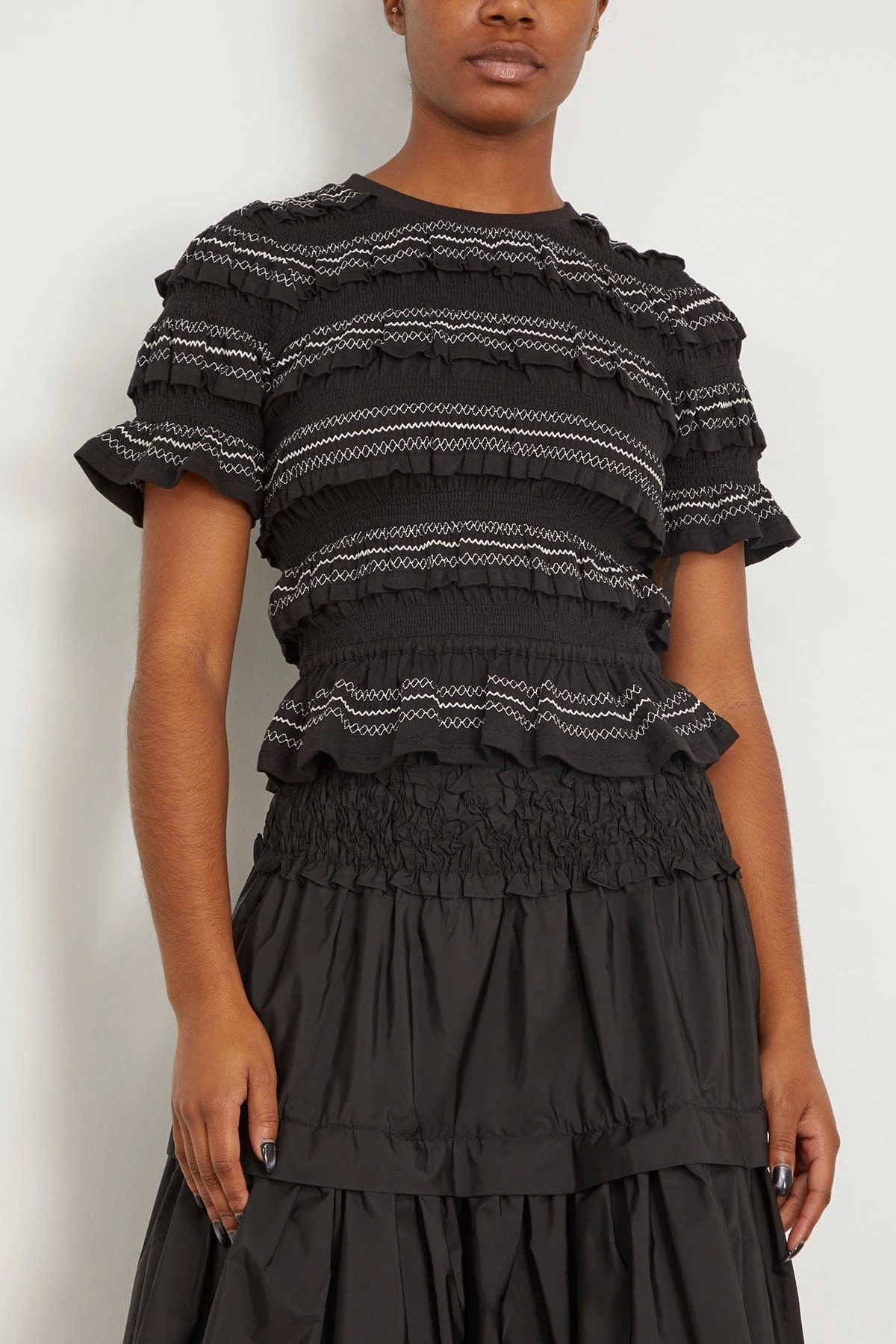 SEA Mable Cambric Short Sleeve Smocked Top In Black 5 SEA Mable Cambric Short Sleeve Smocked Top In Black - Image 3