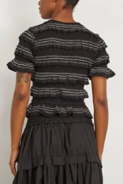 SEA Mable Cambric Short Sleeve Smocked Top In Black 9 SEA Mable Cambric Short Sleeve Smocked Top In Black -ULLA JOHNSON Shop sea MableCambricShortSleeveSmockedTopinBlack 3