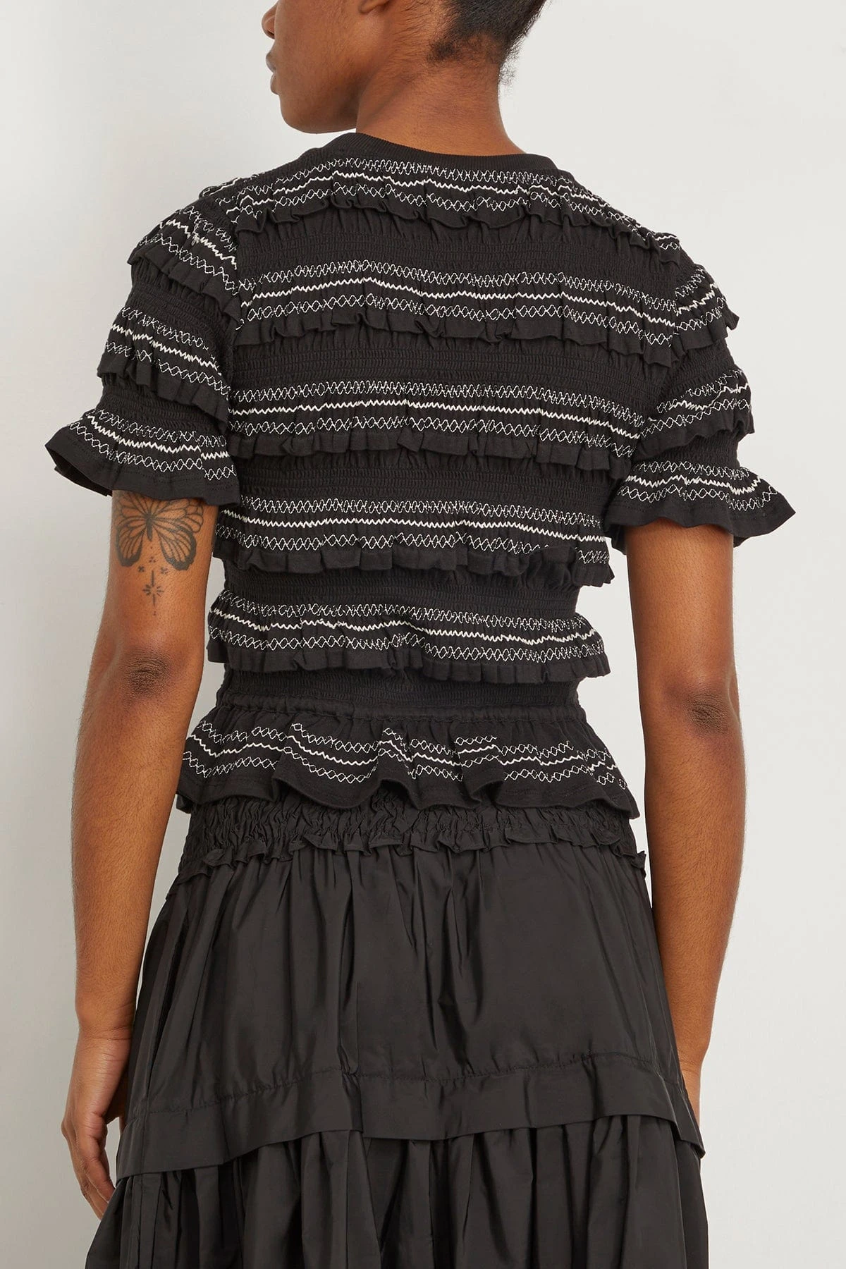 SEA Mable Cambric Short Sleeve Smocked Top In Black 6 SEA Mable Cambric Short Sleeve Smocked Top In Black - Image 4