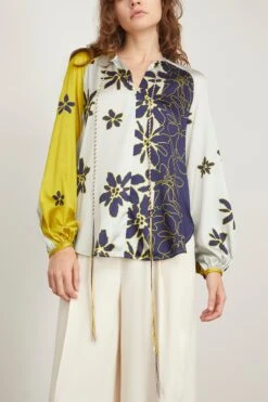 Vigolene Blouse In Navy Citrine Floral -ULLA JOHNSON Shop silvia tcherassi vigolene blouse in navy citrine floral 2