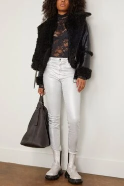 Rae High Rise Ankle Skinny Jean In Silver Foil -ULLA JOHNSON Shop simkhai RaeHighRiseAnkleSkinnyJeaninSilverFoil 1