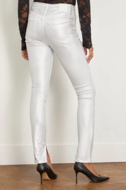 Rae High Rise Ankle Skinny Jean In Silver Foil -ULLA JOHNSON Shop simkhai RaeHighRiseAnkleSkinnyJeaninSilverFoil 3