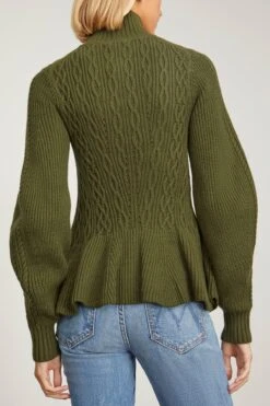 Susanna Long Sleeve Polo In Moss 9 Susanna Long Sleeve Polo In Moss -ULLA JOHNSON Shop simkhai SusannaLongSleevePoloinMoss 3